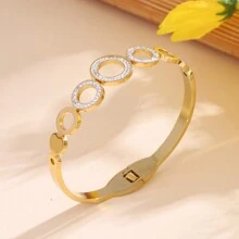 1 Stück Modische Edelstahlgold & Strass Dekor Sternform Offene Armspange Armband Für Frauen, Mädchen Straßenkleidung, Brautjungferngeschenk