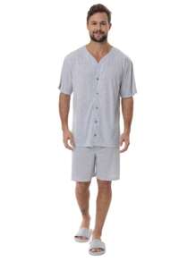 Pijama Modelagem Clássico Camisa Com Fecho De Botões Básico Masculino Liso Victory