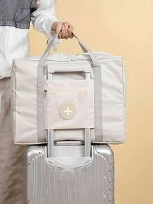 旅行折疊手推車包大容量行李手提袋,可攜式上飛機儲物袋,旅行包/假期/隨身包/旅行袋/週末包/過夜袋 - 米色 - 查看 6