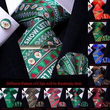 男士領帶+口袋方手帕+袖扣+領帶夾,聖誕領帶,適用於商務、正式場合、婚禮,適用於父親、兒子、男友、丈夫等送禮,藍色聖誕老人領帶套裝 - 綠色 - 查看 1