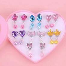 Kids Non-Piercing Earrings Set, Cute Flower, Star, Butterfly Clip On Earrings For Girls Princess Earrings Accessories - Pink - View 1