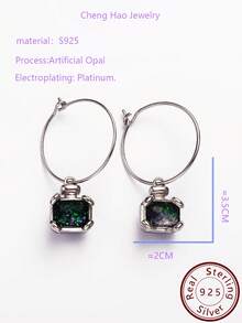 1雙簡約風格冷色調彩色及蛋白石裝飾小型多用途925純銀耳環,女性日常佩戴,diy - 銀色 - 查看 4