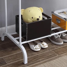 Estante de almacenamiento para ropa, Perchero de doble varilla con estantes, perchero de metal para colgar ropa seca, con organizador de varilla superior, toallero para camisa y estante de almacenamiento inferior para cajas, zapatos, botas - Ver 8