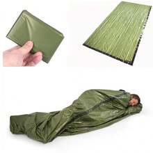 1 件綠色戶外緊急睡袋,防水,信封式,保暖防寒,適合露營和健行