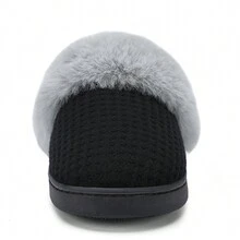 DRSLPAR Comfy House Slippers For Women Fuzzy Memory Foam Slippers Cozy Slip On Outdoor Indoor Warm Fleece Lined Bedroom Shoes - 黑灰色 - 查看 5