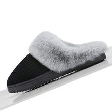 DRSLPAR Comfy House Slippers For Women Fuzzy Memory Foam Slippers Cozy Slip On Outdoor Indoor Warm Fleece Lined Bedroom Shoes - 黑灰色 - 查看 4