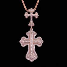 1 件冰晶十字項鍊男士爪鑲吊墜真銅嘻哈首飾 - 玫瑰金 - 查看 2