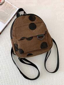 灯芯绒迷你背包,ins风格超受欢迎的可爱多功能通勤化妆包,复古简约小钱包旅行包 - 棕色 - 查看 3