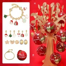 1set Christmas Tree Ornament Decorative Balls, Gift Box With Beaded Bracelet DIY Kit, Suitable For Christmas Wearing And Christmas Gifts