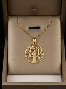 1個精緻的中空動物貓頭鷹吊墜項鍊,金色,豪華而獨特的設計 - 女款 - 查看 6