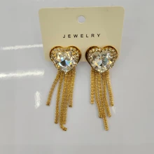 1對金色菱形流蘇耳環 - 淺粉色 - 查看 1