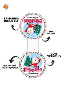 100 Etiquetas Adesivas - Lacre Fecha Sacola - Tam: 10 x 4 Cm - Natal - - Multicolorido - Visão 2
