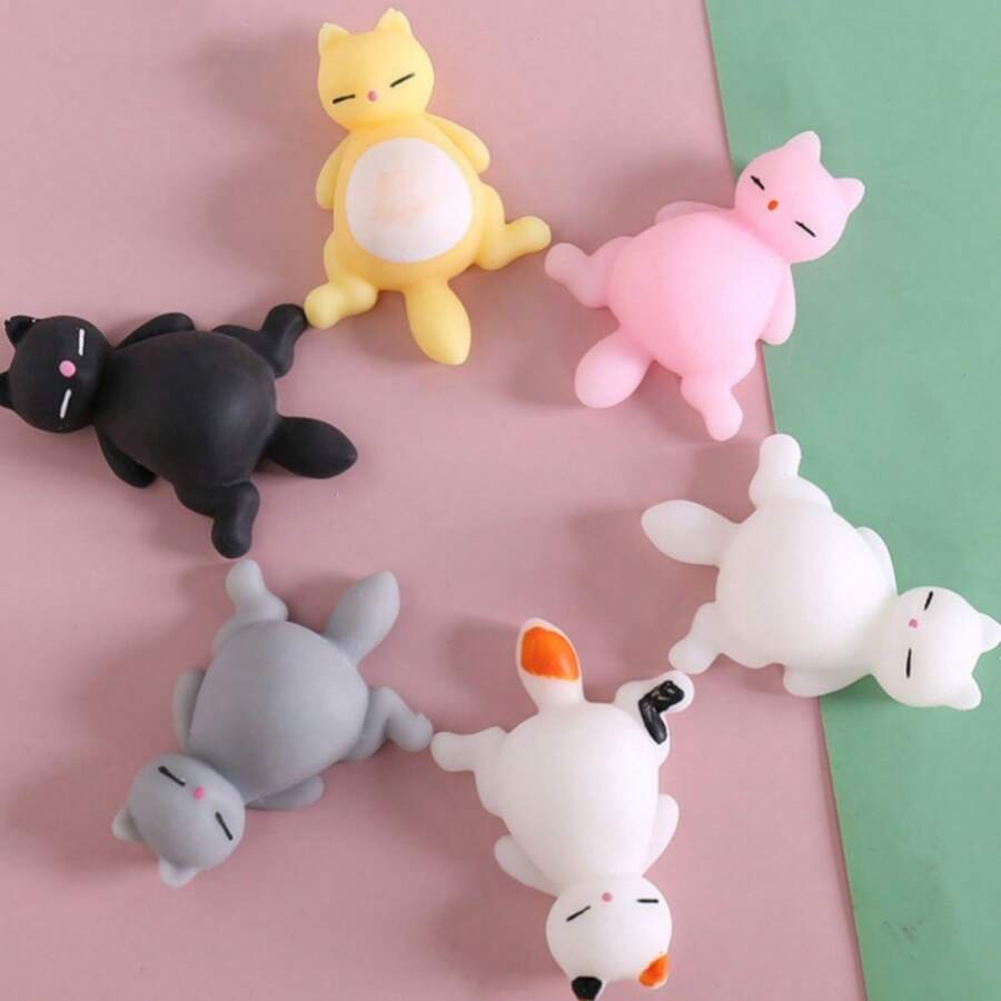 3 piezas/6 piezas de juguetes de goma suave de gato travieso, novedosos gatitos como juguetes de alivio de estrés - Multicolor - Ver 1