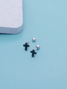 1pair Fashionable Simple Stainless Steel Stud Earrings, Unisex, Cool All-Match Ear Jewelry - Love Money - View 18