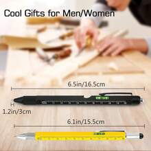 YXXLUYH 男士礼物，2 包 10 合 1 多功能工具笔套装 - LED 灯、触控笔、尺子、水平仪、开瓶器、螺丝刀、圆珠笔、建筑、钢笔、圣诞礼物，适合男士、他、男朋友、爷爷（黑色） - 黑色 - 查看 9