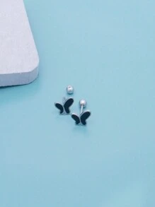 1pair Fashionable Simple Stainless Steel Stud Earrings, Unisex, Cool All-Match Ear Jewelry - Love Money - View 15