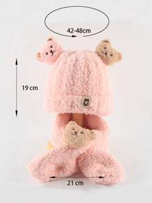 2入組中性嬰兒熊帽子和圍巾,防風保暖毛絨帽,適用於兒童戶外活動 - 粉色 - 查看 1
