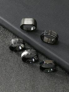 5 Unids/set Anillos De Diseño De Arena Cruzada - Negro - Ver 1