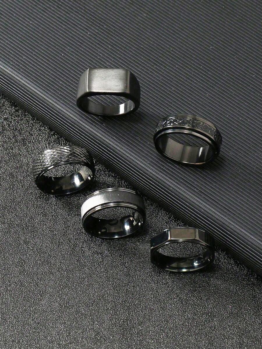5 Unids/set Anillos De Diseño De Arena Cruzada - Negro - Ver 1