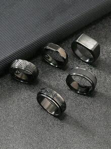5 Unids/set Anillos De Diseño De Arena Cruzada - Negro - Ver 2