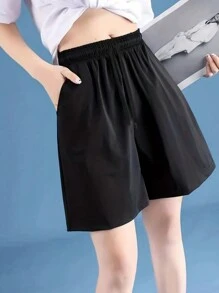 Quần short thể thao dáng rộng dành cho nữ, thích hợp mặc thường ngày, tập yoga, tập luyện, có dây rút ở eo và túi, màu đen, kiểu quần jogger, quần boxer nữ, quần thể thao mùa hè. - màu đen - Xem 2
