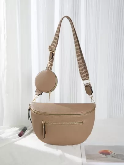 时尚宽肩带胸包单肩包大容量斜挎包简约通勤饺子包