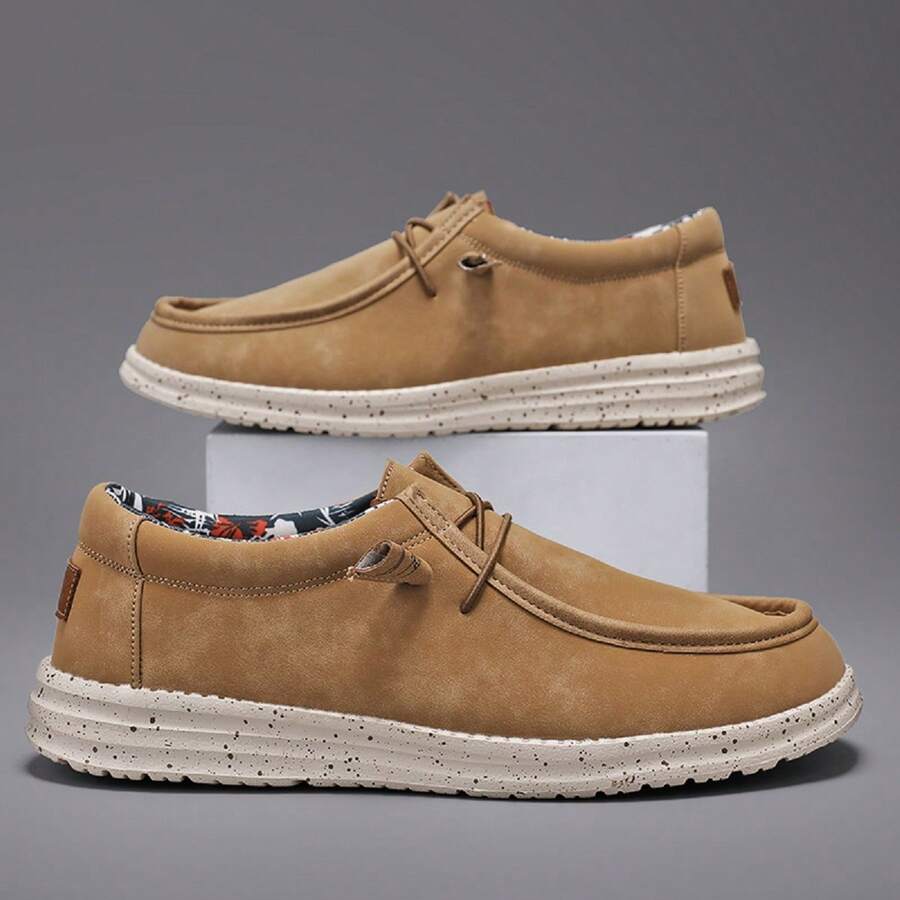 新增男士防水滑步式pu皮鞋,輕柔舒適的運動/商務/休閒懶人鞋,全季節適用 - 棕色 - 查看 1