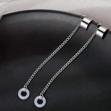 2入組防丟耳環適用於Airpods/蘋果無線耳機保護耳掛耳鏈耳骨夾無耳洞，耳機防丟鏈無線蘋果Airpods兼容防掉落裝置珍珠簡約耳鏈 - 銀色 - 查看 3