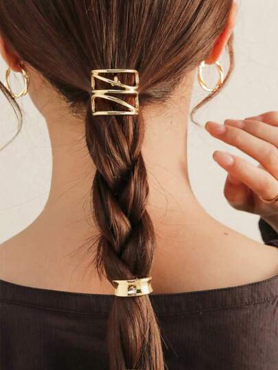2pcs Women Geometric Decor Casual Hair Clip For Daily Life Street Bow Gold Head Piece Claw Clips Hair Claws Hair Barrettes, School Stuff, Hair Accessories