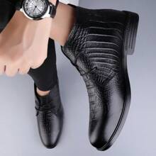 男士冬季新款短靴真皮高帮靴保暖保暖内衬鞋 - 黑色 - 查看 6