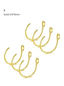 CIZME 6件套个性化20G假穿孔饰品，适用于假唇环、鼻环、鼻中隔环等，夹式假鼻环，无需穿孔的唇环，20G 8mm，金色、黑色、玫瑰金、不锈钢材质，男女通用，无需穿孔，女士假夹式鼻环 - 无需穿孔鼻夹 - 20号 - 8mm - 假鼻中隔环 - 金色、纯银、玫瑰金 - 20g - 銀色 - 查看 8
