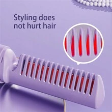 1pc Portable Wireless Hair Straightener Curling Iron Comb, Rechargeable For Travel Use - Violet Purple - View 4