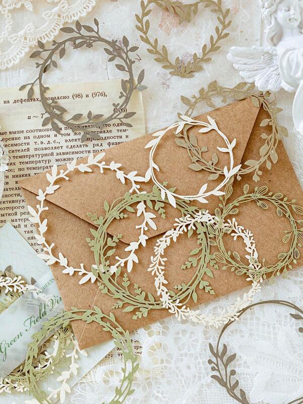 10 pièces/Paquet Matériel de cadre de couronne vintage esthétique, fleur creuse, plante. Journal de rebut, planificateur, scrapbooking, dentelle vintage, papier décoratif DIY, fournitures scolaires, rentrée scolaire