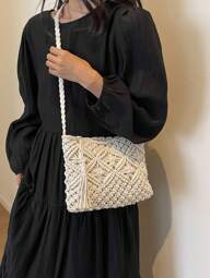 Kleines gewebtes Handtäschchen für Frauen, neue gewebte Umhängetasche, einzigartiger Retro-Strandstil, vielseitige Schulterbag, kleine quadratische Tasche, Umschlagtasche, modisch, vielseitige Umhängetasche, Strandtasche für den Urlaub, perfekt für Sommer, Urlaub und täglichen Gebrauch