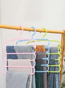 1pc Multi-Functional 5-Layer Pants Rack, Plastic Belt Hanger Closet Organizer Storage Rack For Scarf, Tie, Clothes - Blue - View 1