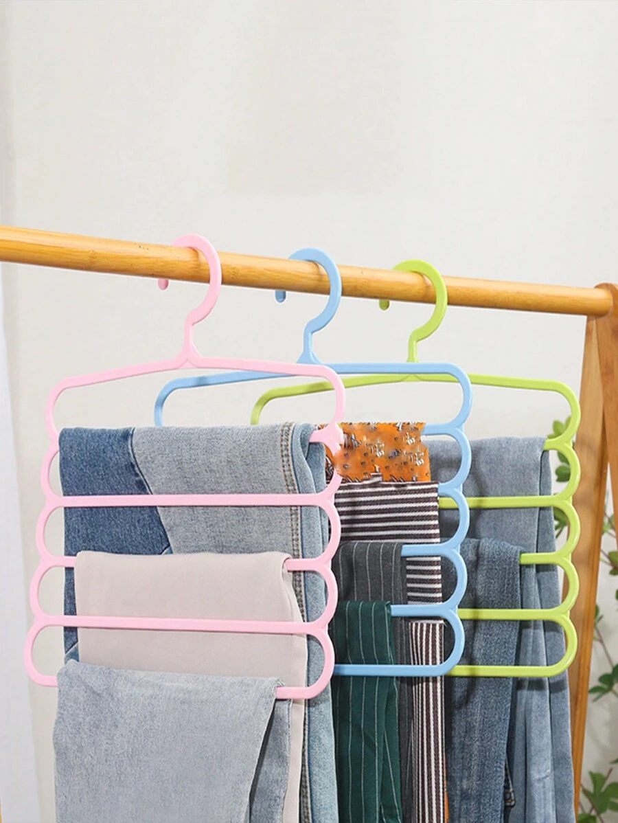 1pc Multi-Functional 5-Layer Pants Rack, Plastic Belt Hanger Closet Organizer Storage Rack For Scarf, Tie, Clothes - Blue - View 1