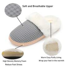 DRSLPAR Comfy House Slippers For Women Fuzzy Memory Foam Slippers Cozy Slip On Outdoor Indoor Warm Fleece Lined Bedroom Shoes - 灰色 - 查看 9