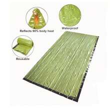 1 件綠色戶外緊急睡袋,防水,信封式,保暖防寒,適合露營和健行