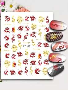 CD Bạch kim Loạt 2024 Có màu sắc Rồng Trung Quốc 3D Hình dán nghệ thuật móng tay Đề can - Nhiều màu - Xem 2