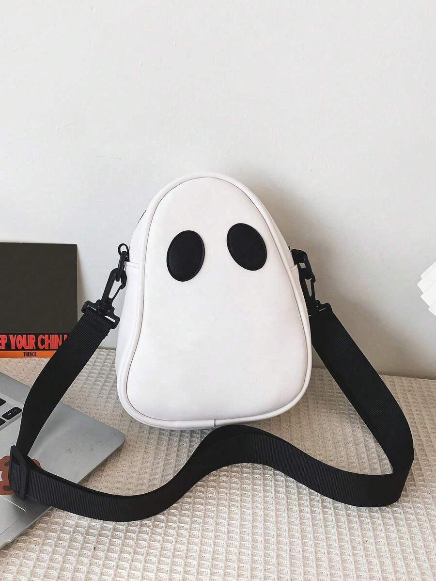 趣味鬼形跨身包-兒童款,pu材質,適用於男孩和女孩,卡通丑可愛小鬼設計肩背袋 - 白色 - 查看 1