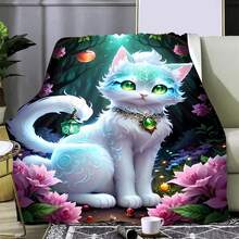 1張卡通貓圖案法蘭絨毛毯,四季全時軟暖舒適的沙發、空調、床罩 - 彩色 - 查看 3