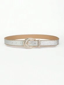 1包女性萬用鑽石釦皮帶,時尚邊緣珠鏈朋克風皮帶,裝飾牛仔褲皮帶,熱壓銀色 - 銀色 - 查看 2