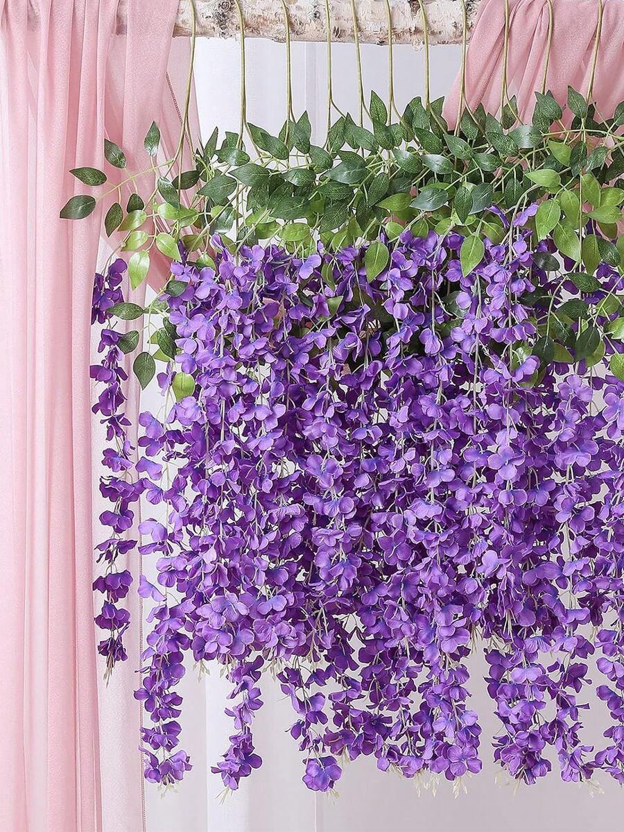 3pcs Treo Nhân tạo Hoa Tử Đằng Vine - Màu tím - Xem 1