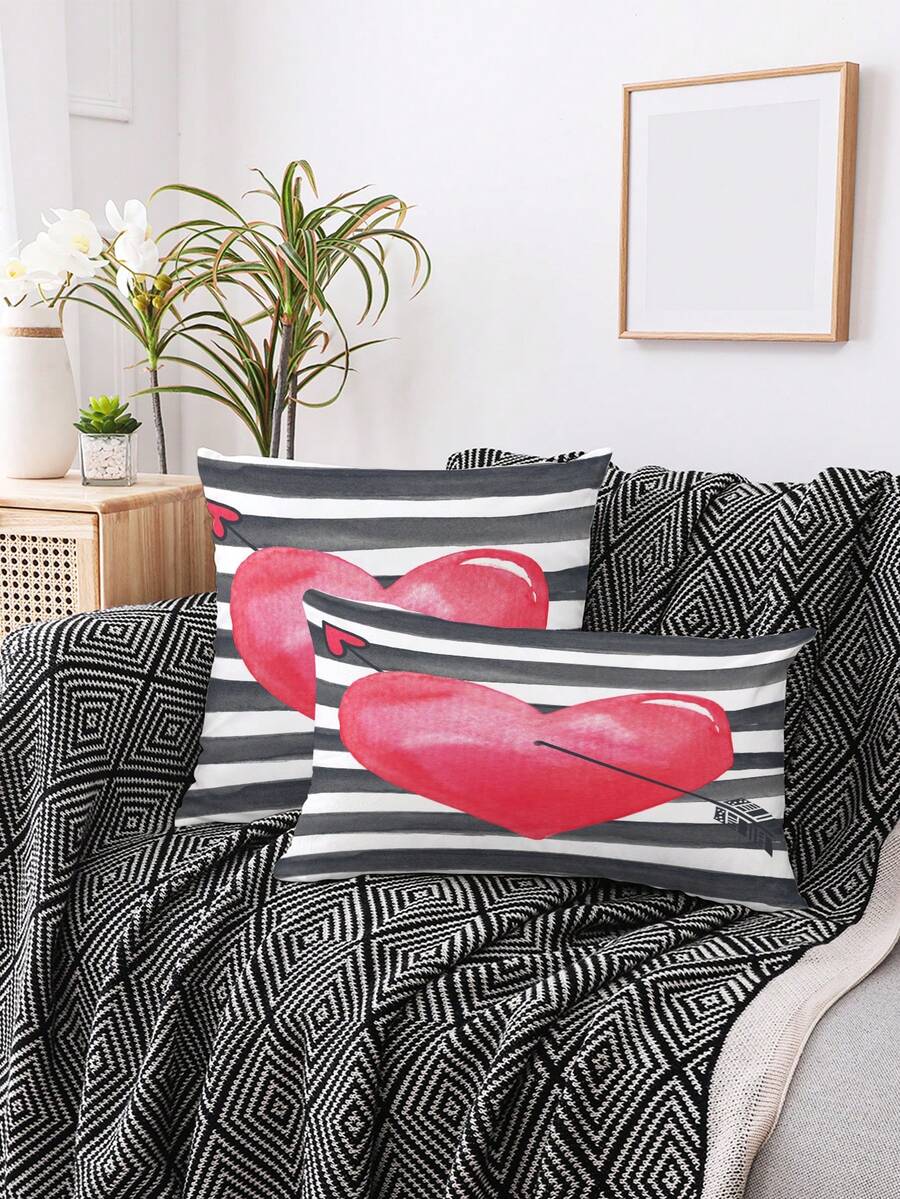 1pc Valentine'S Day Themed Printed Pillowcase - Various Colors - View 1
