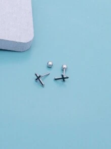 1pair Fashionable Simple Stainless Steel Stud Earrings, Unisex, Cool All-Match Ear Jewelry - Love Money - View 9