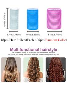 長髮用捲髮器,48入組自黏捲髮器套裝,36入組捲髮器和12入組夾子,束髮多色選擇,適用於美髮造型 - 彩色 - 查看 3
