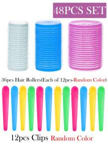 長髮用捲髮器,48入組自黏捲髮器套裝,36入組捲髮器和12入組夾子,束髮多色選擇,適用於美髮造型 - 彩色 - 查看 10
