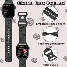 Unbeinst 1 件硅胶压花玫瑰腕带，女式防水运动表带，兼容 Apple Watch Series 10/9/8/7/6/5/4/3/2/1/Ultra 2/Ultra/SE - 黑色 - 查看 3