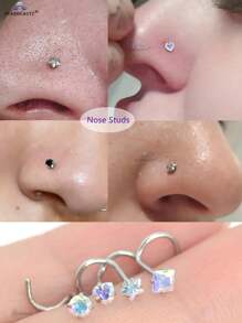 Opakowanie 4 sztuk 20G Kość 0,8x7mm Złoty Pozłacany Skręcony Barbell Kolczyki do Nozdrzy Ze Stali Nierdzewnej Kolczyki Do Nosa Z Okrągłą Gwiazdą Kwadratowe Serce Cyrkonia Sześcienna Helix Kolczyki Do Chrząstki Tragus Dla Kobiet Mężczyzn Przekłucie Nosa Meduza Monroe Piercing Labret Piercing Wargi Muszla Piercing Twarz Ciało Biżuteria