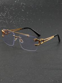 1 件女士金色金属框架平顶高端淑女风格眼镜适合日常使用优雅透明眼镜配件女士眼镜配件 - 金色 - 查看 3